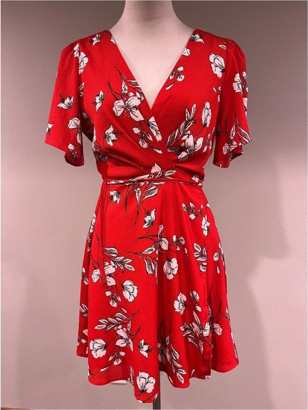Red Floral Wrap Dress - Women